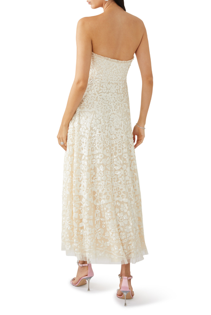 Filigree Lace Sequin Strapless Gown
